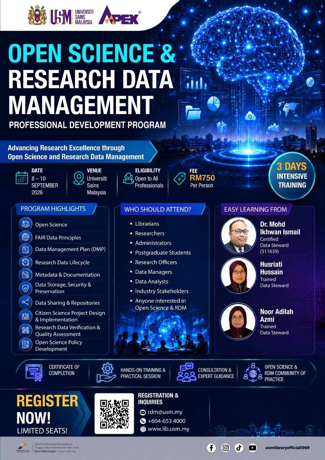 Poster for OPEN SCIENCE & RESEARCH DATA MANAGEMENT PROFESSIONAL  DEVELOPMENT PROGRAM